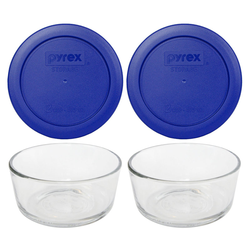 Pyrex 4-Piece Glass Bowl Set With Turquoise Lids - 2-Cup Storage Containers For Food - View #8